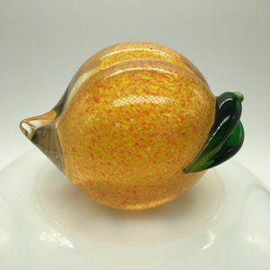 Art Glass Hand Blown Peach Fruit Paperweight Speckled Yellow and Orange